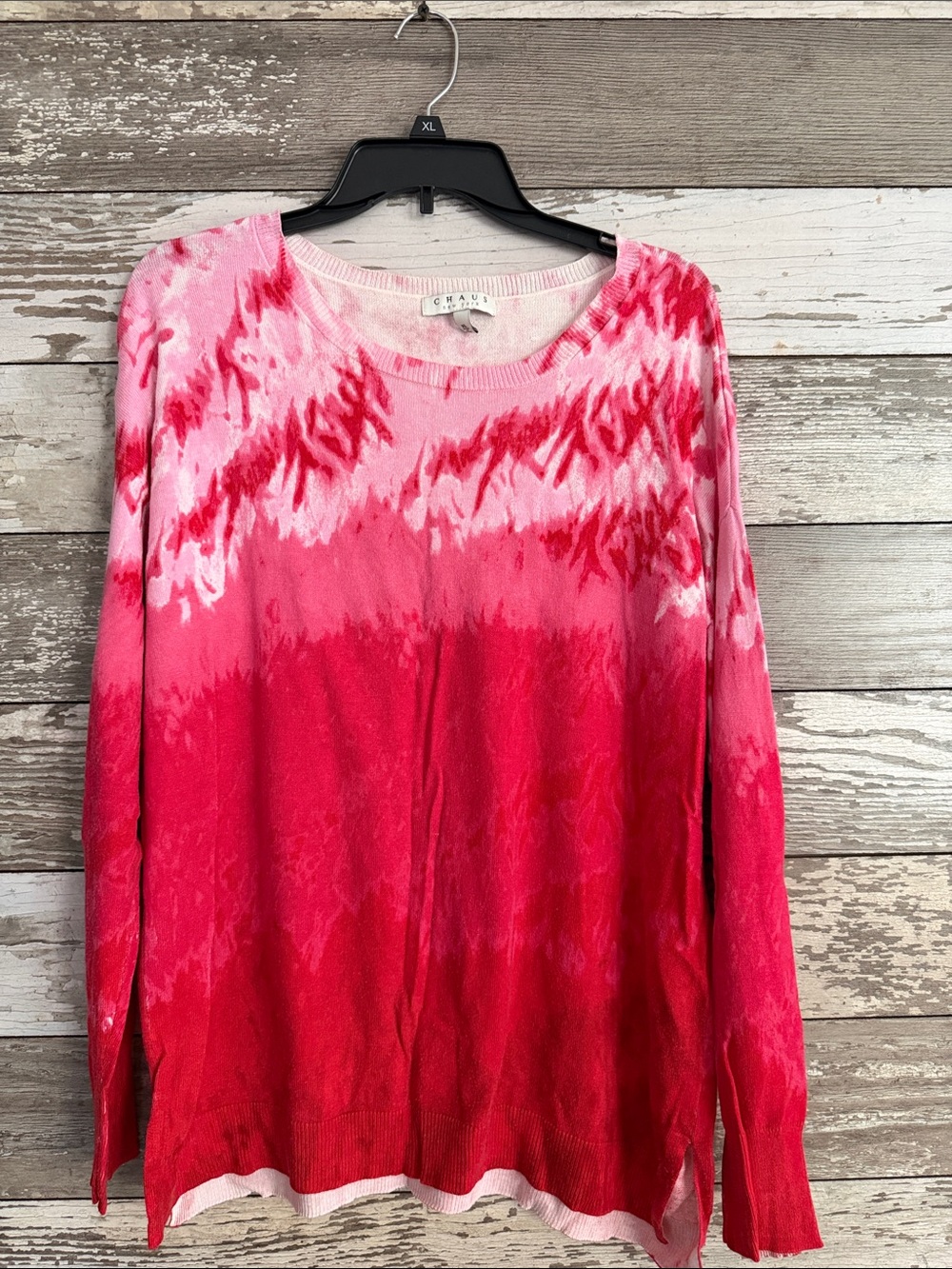 Chaus New York Pink/red/White Ombre Long Sleeve Sweater